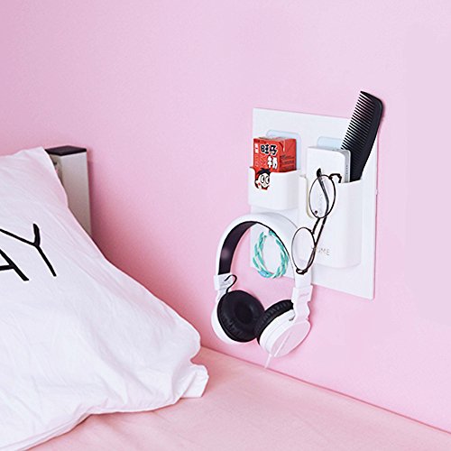 Easy Eco Life Bedside Shelf Accessories Organizer- Wall Mount Self Stick On,Ideal for Glasses,Remote,Earphone, Cell Phone Charger,Manicure Kit