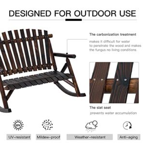 Outsunny Double Wooden Porch Rocking Bench, Adirondack Porch Rocker Chair, Heavy Duty Loveseat for 2 Persons with High Rise Slatted Seat & Backrest, Smooth Armrests, Carbonized