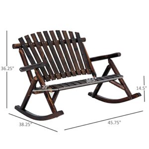 Outsunny Double Wooden Porch Rocking Bench, Adirondack Porch Rocker Chair, Heavy Duty Loveseat for 2 Persons with High Rise Slatted Seat & Backrest, Smooth Armrests, Carbonized