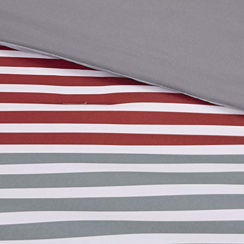Comfort Spaces Twin Comforter Sets with Sheets - Bed in a Bag 6 Pieces Teen Bedding Sets Twin, Red and Grey Stripes Bedding Twin, College Twin Bed Set with 2 Side Pockets Bedroom Organizer