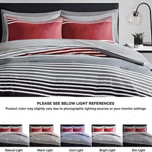 Comfort Spaces Twin Comforter Sets with Sheets - Bed in a Bag 6 Pieces Teen Bedding Sets Twin, Red and Grey Stripes Bedding Twin, College Twin Bed Set with 2 Side Pockets Bedroom Organizer