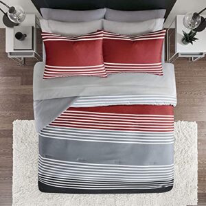 Comfort Spaces Twin Comforter Sets with Sheets - Bed in a Bag 6 Pieces Teen Bedding Sets Twin, Red and Grey Stripes Bedding Twin, College Twin Bed Set with 2 Side Pockets Bedroom Organizer