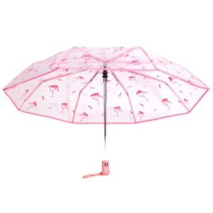 werfamily full automatic umbrella folding transparent clear auto open travel pink flamingos