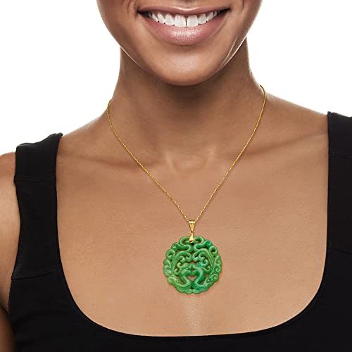 Ross-Simons Carved Jade Phoenix Pendant With 14kt Yellow Gold