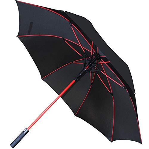 COLLAR AND CUFFS LONDON - 60MPH Windproof EXTRA STRONG - StormFighter Jumbo Umbrella - Striking Red Reinforced Fiberglass Frame - For 1 or 2 Persons - Auto Open - Non Slip Tyre Style Handle - Black