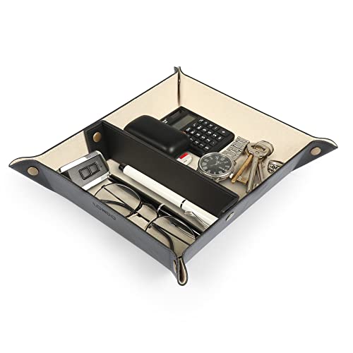 Londo Leather Tray Organizer - Practical Storage Box for Wallets, Watches, Keys, Coins, Cell Phones and Office Equipment