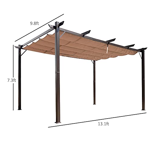 Outsunny 10' x 13' Outdoor Retractable Pergola Canopy, Aluminum Patio Pergola, Backyard Shade Shelter for Porch Party, Garden, Grill Gazebo - Brown