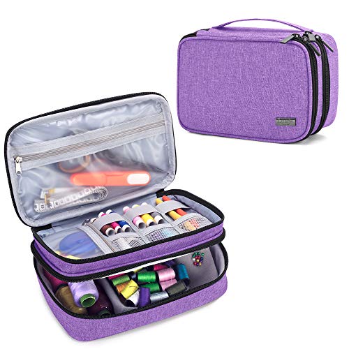 Luxja Sewing Accessories Organizer, Double-Layer Sewing Supplies Organizer for Needles, Scissors, Measuring Tape, Thread and Other Sewing Tools (NO Accessories Included), Purple