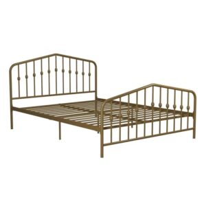 novogratz bushwick metal bed with headboard and footboard | modern design | queen size - gold