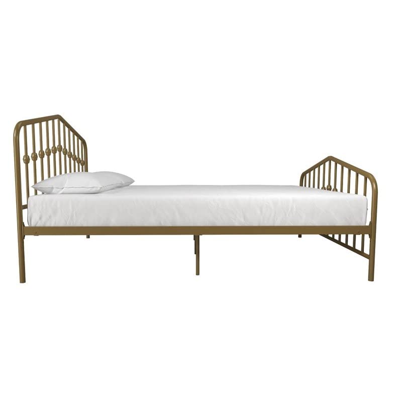 Novogratz Bushwick Metal Bed with Headboard and Footboard | Modern Design | Queen Size - Gold