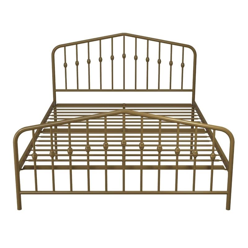 Novogratz Bushwick Metal Bed with Headboard and Footboard | Modern Design | Queen Size - Gold