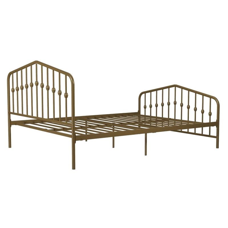 Novogratz Bushwick Metal Bed with Headboard and Footboard | Modern Design | Queen Size - Gold