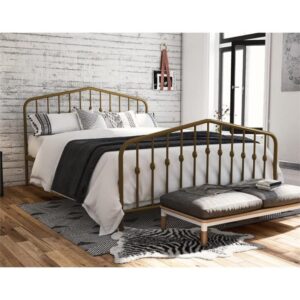 Novogratz Bushwick Metal Bed with Headboard and Footboard | Modern Design | Queen Size - Gold