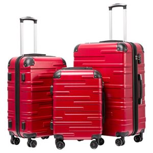 coolife luggage expandable(only 28") suitcase 3 piece set with tsa lock spinner 20in24in28in (red)