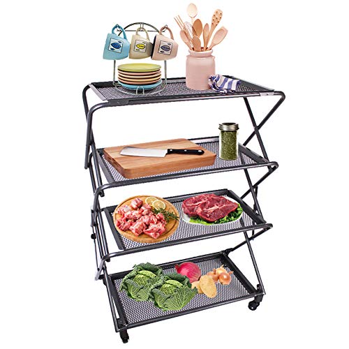 Zenree 4-Tier Folding Kitchen Shelf, Removable Mesh Trays, Black, 39"