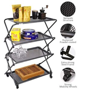 Zenree 4-Tier Folding Kitchen Shelf, Removable Mesh Trays, Black, 39"