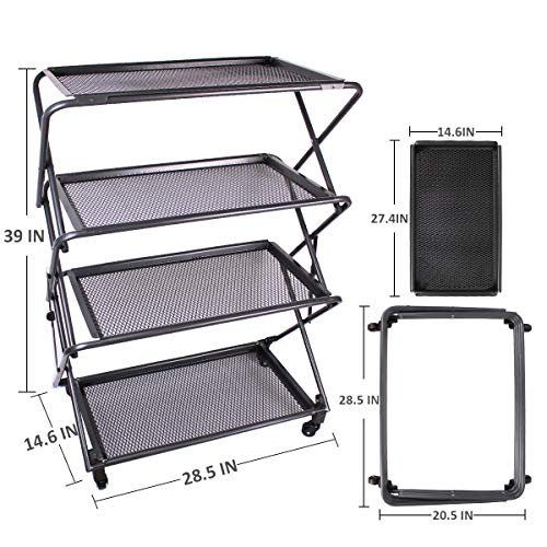 Zenree 4-Tier Folding Kitchen Shelf, Removable Mesh Trays, Black, 39"