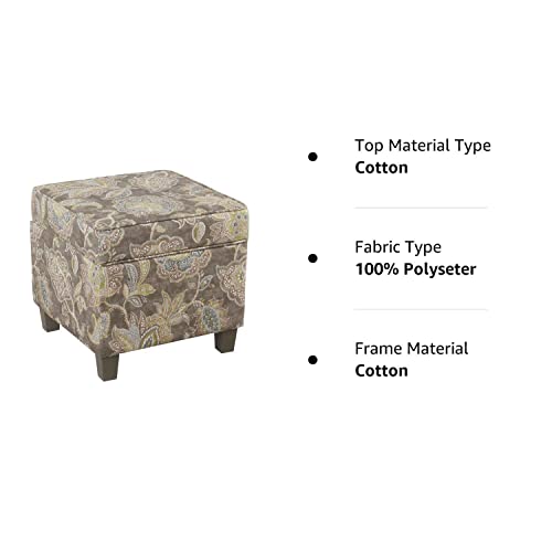 Homepop Home Decor |K7342-A824 | Classic Square Storage Ottoman with Lift Off Lid | Ottoman with Storage for Living Room & Bedroom, Gray Floral