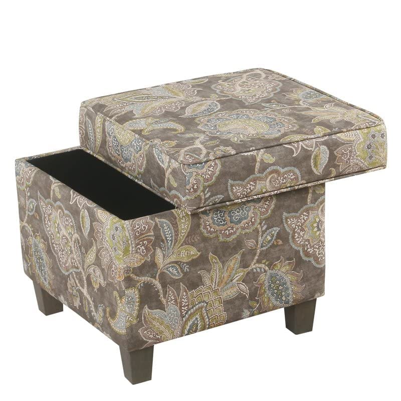 Homepop Home Decor |K7342-A824 | Classic Square Storage Ottoman with Lift Off Lid | Ottoman with Storage for Living Room & Bedroom, Gray Floral