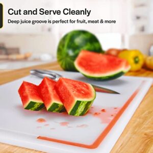 Thirteen Chefs Plastic Cutting Board with Juice Groove - Extra Large Cutting Board for Meat, Grilling, BBQ, Smoking, Fruit, and More - 30" x 18" x 0.5" - White