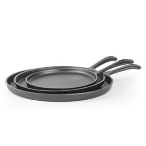 commercial chef round cast iron griddle pan 3-piece set – 8-inch, 10-inch, and 12-inch - pre-seasoned griddle cast iron cookware