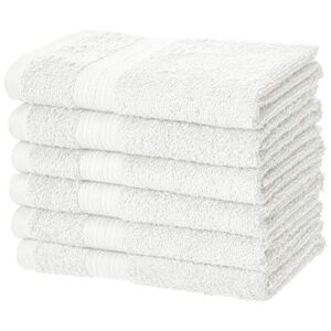 amazon basics fade-resistant cotton hand towel - 6-pack, white, 12" l x 7" w