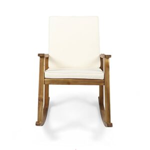 Christopher Knight Home Caspar | Outdoor Acacia Wood Rocking Chair, Teak Finish/Cream Cushion