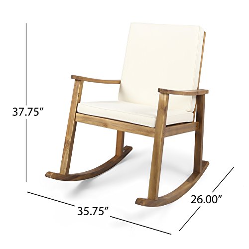 Christopher Knight Home Caspar | Outdoor Acacia Wood Rocking Chair, Teak Finish/Cream Cushion