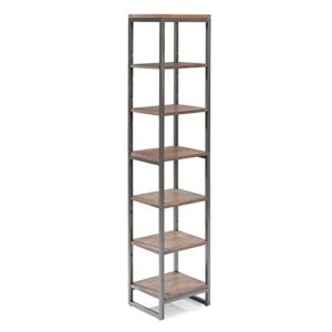 home styles barnside metro gray seven-tier storage shelf tower with four adjustable shelves, brushed pine veneer shelves, and powder coated metal frame