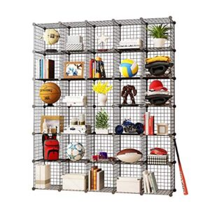 kousi storage cubes wire grid modular metal cubbies organizer bookcases and book shelves origami multifunction shelving unit, capacious customizable (black, 30 cubes)