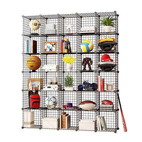 KOUSI Storage Cubes Wire Grid Modular Metal Cubbies Organizer Bookcases and Book Shelves Origami Multifunction Shelving Unit, Capacious Customizable (Black, 30 Cubes)