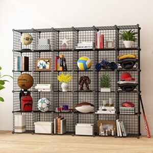 KOUSI Storage Cubes Wire Grid Modular Metal Cubbies Organizer Bookcases and Book Shelves Origami Multifunction Shelving Unit, Capacious Customizable (Black, 30 Cubes)