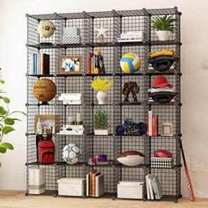 KOUSI Storage Cubes Wire Grid Modular Metal Cubbies Organizer Bookcases and Book Shelves Origami Multifunction Shelving Unit, Capacious Customizable (Black, 30 Cubes)