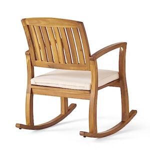 Christopher Knight Home Selma Acacia Rocking Chair with Cushion, Teak Finish