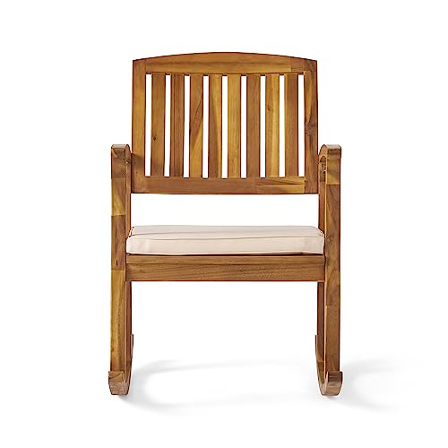 Christopher Knight Home Selma Acacia Rocking Chair with Cushion, Teak Finish