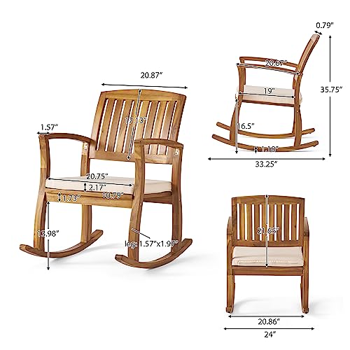 Christopher Knight Home Selma Acacia Rocking Chair with Cushion, Teak Finish