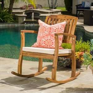 Christopher Knight Home Selma Acacia Rocking Chair with Cushion, Teak Finish