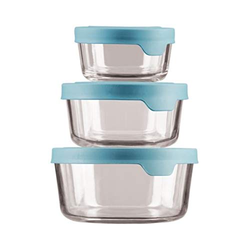 Anchor Hocking TrueSeal Round Glass Food Storage Containers with Airtight Lids, Mineral Blue, Set of 3