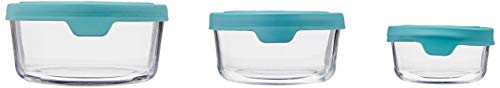 Anchor Hocking TrueSeal Round Glass Food Storage Containers with Airtight Lids, Mineral Blue, Set of 3