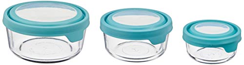 Anchor Hocking TrueSeal Round Glass Food Storage Containers with Airtight Lids, Mineral Blue, Set of 3