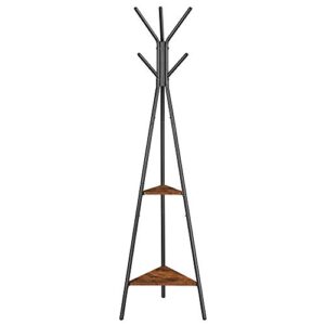vasagle coat rack freestanding, coat hanger stand, hall tree with 2 shelves, for clothes, hat, bag, industrial style, rustic brown and black urcr16bx