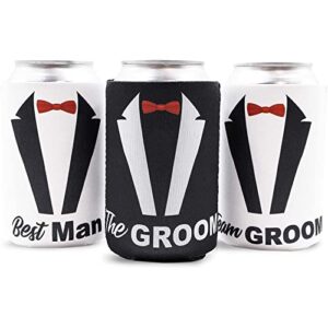 12 pack team groom neoprene can cooler sleeves, groomsmen gifts beer cooler for 12oz drinks