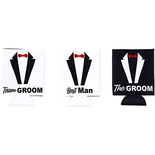 12 Pack Team Groom Neoprene Can Cooler Sleeves, Groomsmen Gifts Beer Cooler for 12oz Drinks