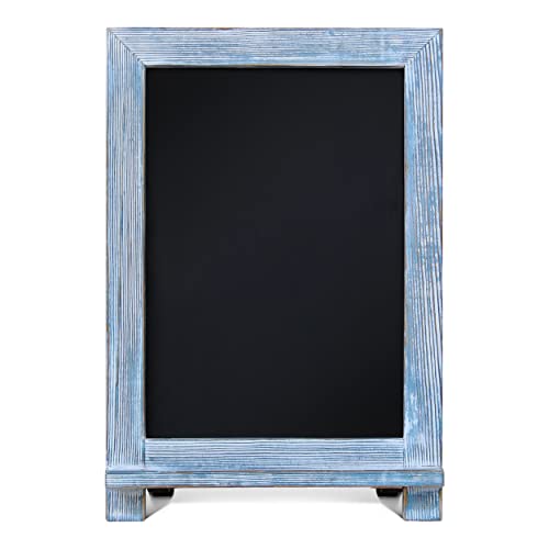 HBCY Creations Rustic Blue Wood Tabletop Chalkboard with Legs/Vintage Wedding Table Sign/Small Kitchen Countertop Memo Board/Antique Wooden Frame (9.5” x 14” Inches) (Rustic Blue)