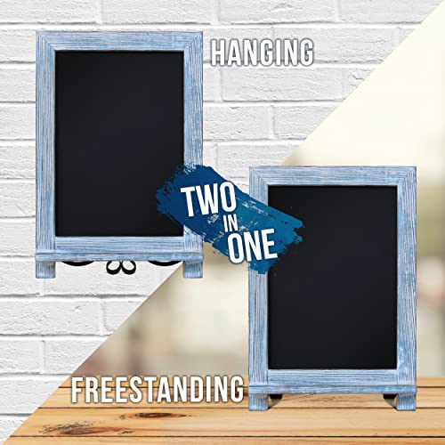 HBCY Creations Rustic Blue Wood Tabletop Chalkboard with Legs/Vintage Wedding Table Sign/Small Kitchen Countertop Memo Board/Antique Wooden Frame (9.5” x 14” Inches) (Rustic Blue)