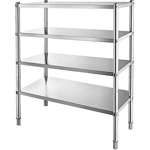 Happybuy Stainless Steel Shelving 47x18.5x60 Inch 4 Tier Stainless Steel Shelving Unit Shelving Units and Storage Heavy Duty Shelf for Kitchen Commercial Office Garage Storage 330lb Per Shelf