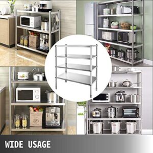 Happybuy Stainless Steel Shelving 47x18.5x60 Inch 4 Tier Stainless Steel Shelving Unit Shelving Units and Storage Heavy Duty Shelf for Kitchen Commercial Office Garage Storage 330lb Per Shelf