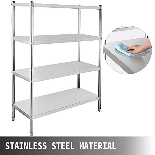 Happybuy Stainless Steel Shelving 47x18.5x60 Inch 4 Tier Stainless Steel Shelving Unit Shelving Units and Storage Heavy Duty Shelf for Kitchen Commercial Office Garage Storage 330lb Per Shelf