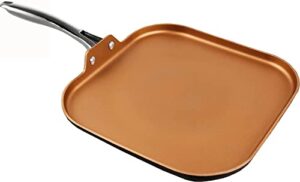 cooksmark 11-inch copper griddle pan for stove top -nonstick square flat pan with stainless steel handle, lightweight induction compatible -oven safe dishwasher safe