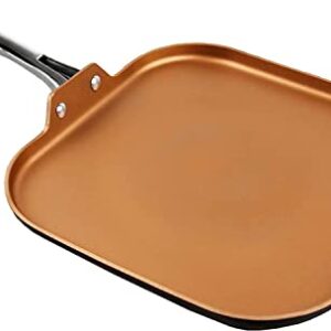 COOKSMARK 11-Inch Copper Griddle Pan for Stove Top -Nonstick Square Flat Pan with Stainless Steel Handle, Lightweight Induction Compatible -Oven Safe Dishwasher Safe